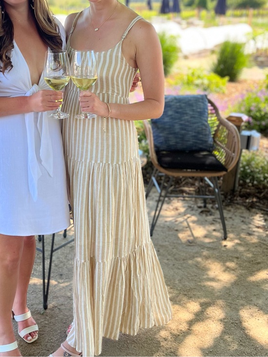Elan Dresses & Skirts - Tan and White Linen Maxi Dress
